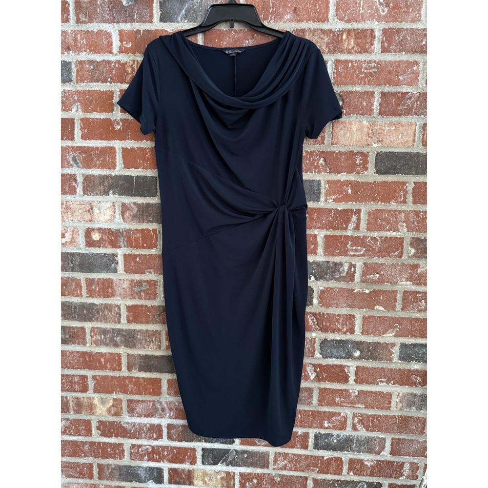 Brooks Brothers Women's Blue Cowl Neck Short Sleeve Knit Front‎ Dress Sz 8